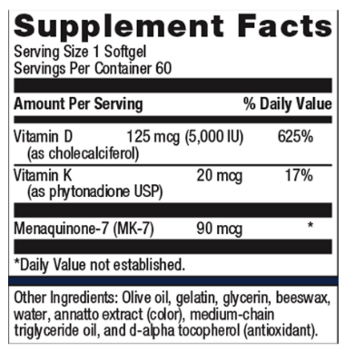 Vitamin D3 5000 + K Metagenics - 60gel caps